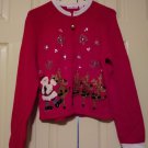 NEW Santa Reindeer Red Christmas Holiday Cardigan Sweater Girls XL Derek Heart Bells