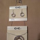 City by City CBC Jewelry Set Necklace  & Earrings Cubic Zirconia Double Circle NEW + Gift Box