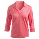 NEW Womens Sport Haley Shannon 3/4 Sleeve V-Neck Polo Golf Shirt UPF Protection Small Pink