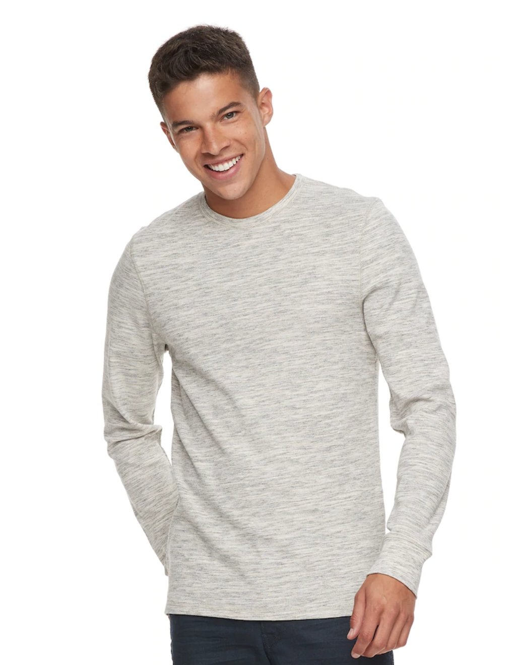 Mens White & Gray Thermal Shirt Top or Tee Long Sleeve Sz Small by