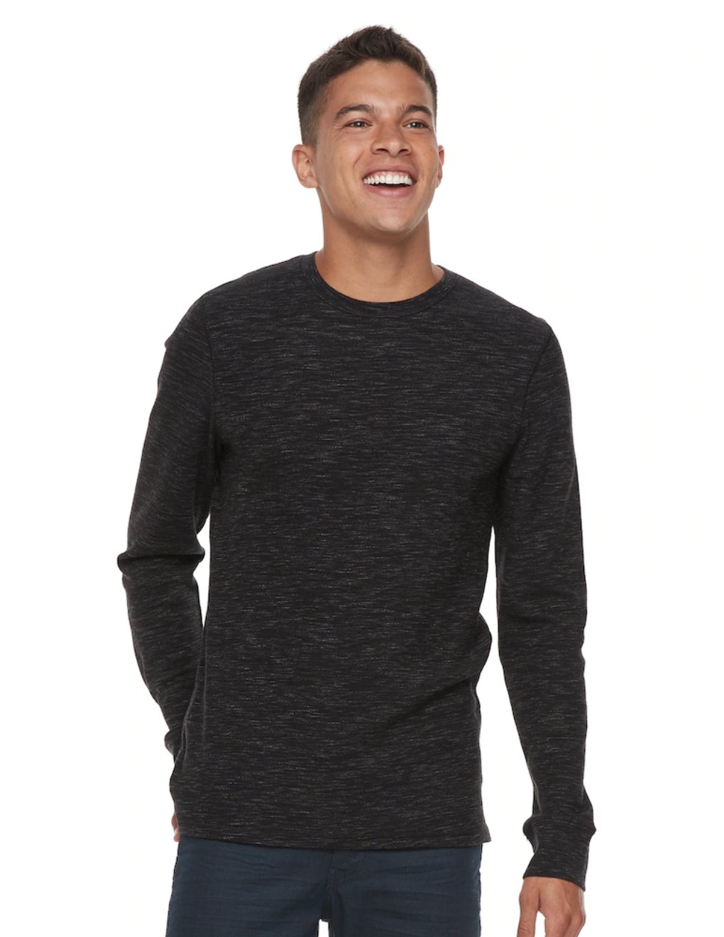 Mens Black & Gray Thermal Shirt Top or Tee Long Sleeve Sz Small by