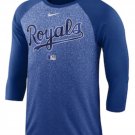 Mens Nike Heathered Blue Kansas City Royals 3/4-Sleeve Tri-Blend Raglan T-Shirt Small