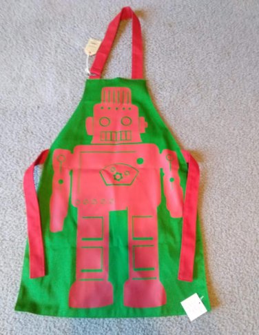 NEW Old Navy Kitchen Apron Christmas Red & Green Robot - Youth One Size
