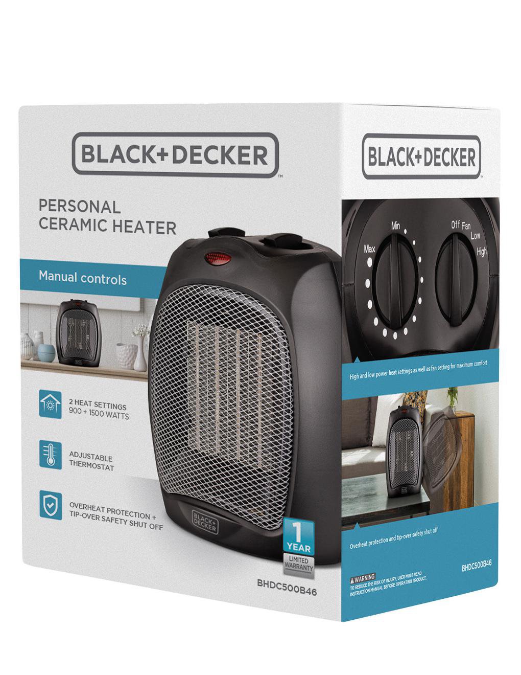 Black + Decker BHDC500B46 Compact,Personal Black Ceramic Dorm Desktop Heater