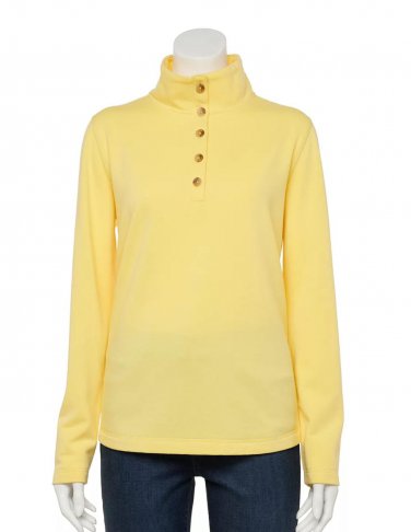New Womens Croft & Barrow Button-Neck Fleece Sweatshirt Yellow Size Small