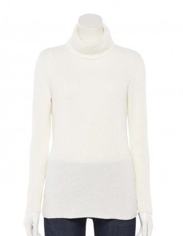 New Womens Croft & Barrow Ribbed Turtleneck Sweater Top Ivory Small or S