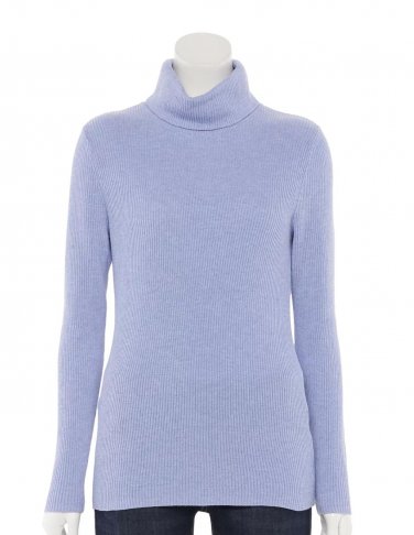 New Womens Croft & Barrow Ribbed Turtleneck Sweater Top in Heather Light Blue Small or S