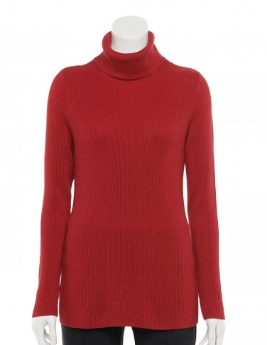 New Womens Croft & Barrow Ribbed Turtleneck Sweater Top in Apple Red Small or S