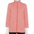 Womens Croft & Barrow Mixed Stripe Zip-Front Jacket Coral/White Small NEW