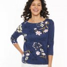 Croft Barrow Womens Petite Essential Boatneck Top Blue Dot Floral Stripe NEW Small or S