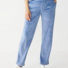 NEW Womens Croft & Barrow Velour Straight-Leg Pants + Pockets XS LONG in Light Blue
