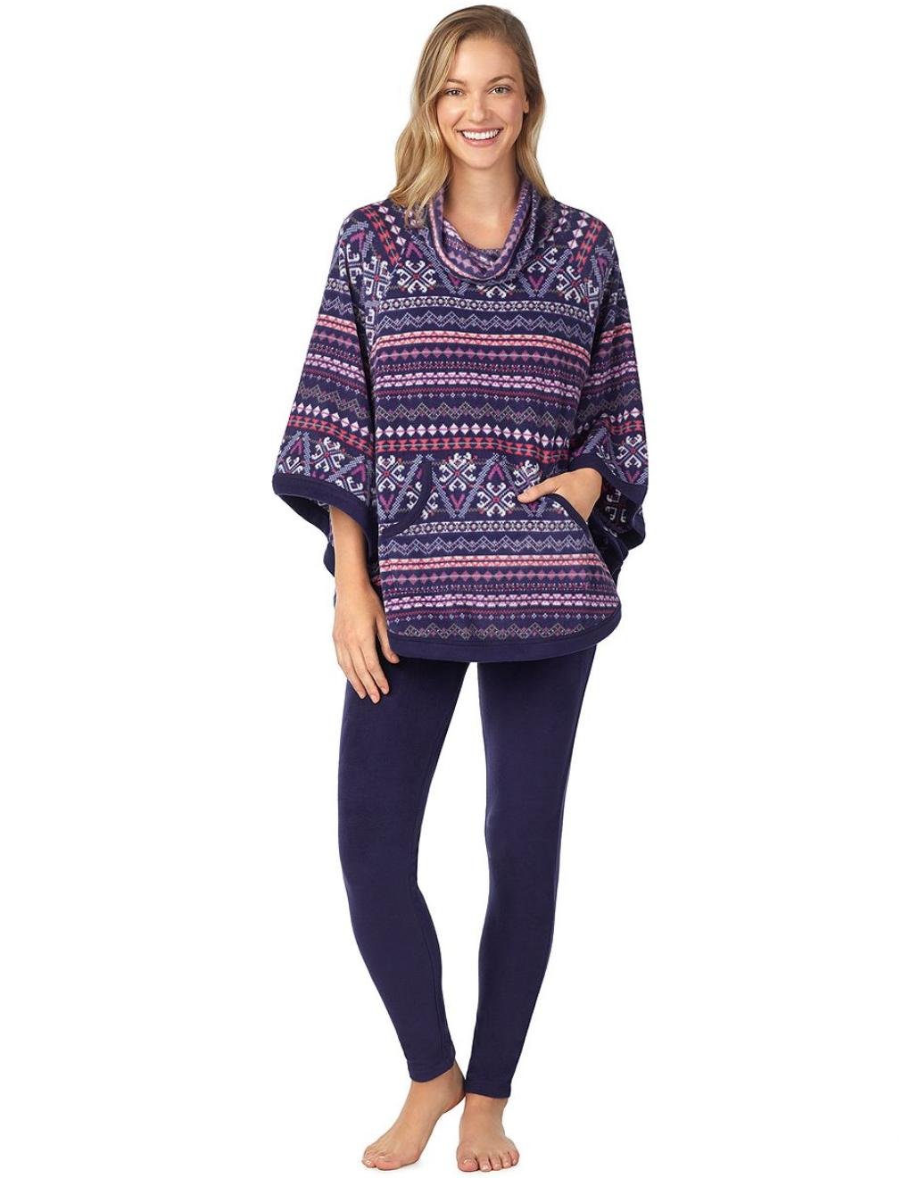 NEW Womens Cuddl Duds Poncho Loungewear - Pockets - XS - Purple Fairisle