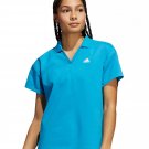 NEW Womens Adidas 3 Stripe Polo Top in Sonic Aqua - Turquoise - Size Small