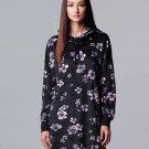 NEW SVVW Vera Wang Velour Long Sleeve Hooded Sleepshirt XS Black Floral Print