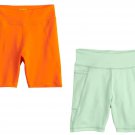 Tek Gear Girls XXL (18/20) Lot of 2 High-Waisted Side Pocket Bike Shorts Orange & Green NEW