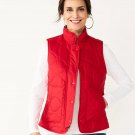 Croft & Barrow Woven Quilted Vest Solid Red + Pockets Women's Small New