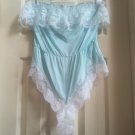 Vintage Blue Lacy Strapless M Romper Sheer Cheeky Teddy Lingerie Made In USA