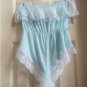 Vintage Blue Lacy Strapless M Romper Sheer Cheeky Teddy Lingerie Made In USA