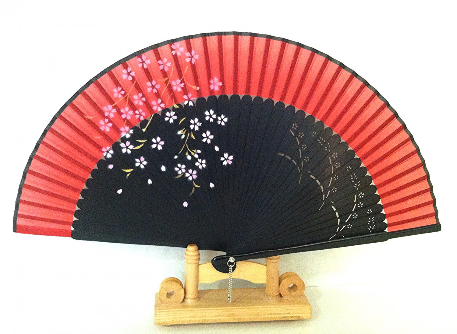 Wedding Bridal Folding Fan Bamboo  Silk  Handfan in Cherry Blossom Flower Design Red Color