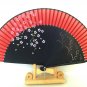 Wedding Bridal Folding Fan Bamboo  Silk  Handfan in Cherry Blossom Flower Design Red Color