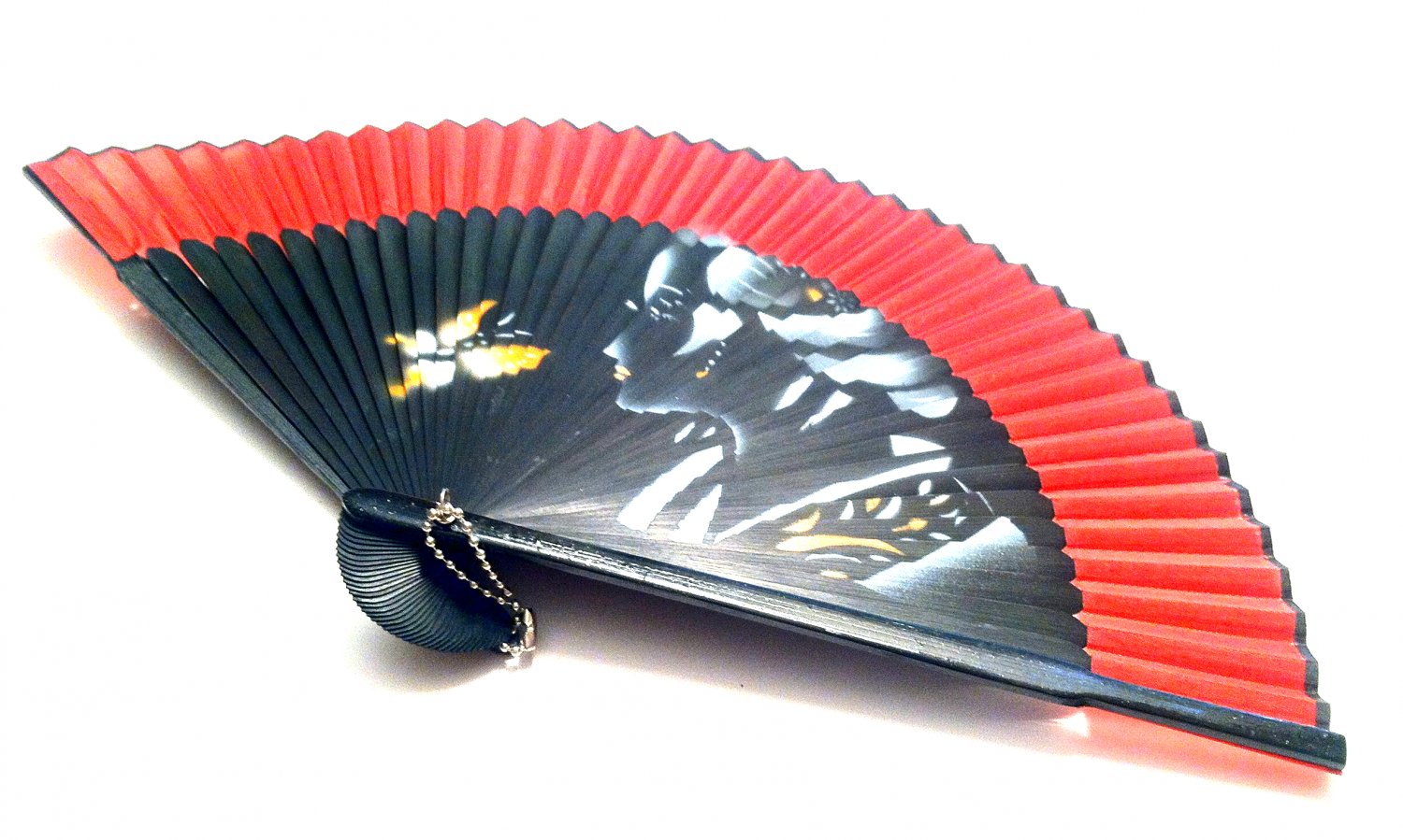 Hand Spray Painted Bamboo  Handfan Folding Fan 201002 Red with Geisha Girl Graphic Design