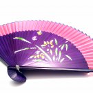 Wedding Favors Folding Handfan 201008 with Orchid Flower Design Green Fabric Color