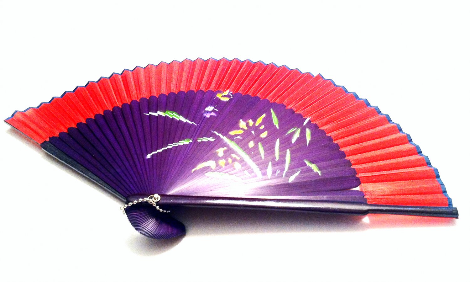 Bridal Red Color Spray Painted Folding Handfan 201009 with Orchid Flower Design