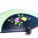 Bridal Folding Handfan Spray Painted 201010 with Peony Flower Design Green Color