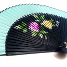 Bridal Folding Handfan Spray Painted 201011 with Peony Flower Design Light Blue Color