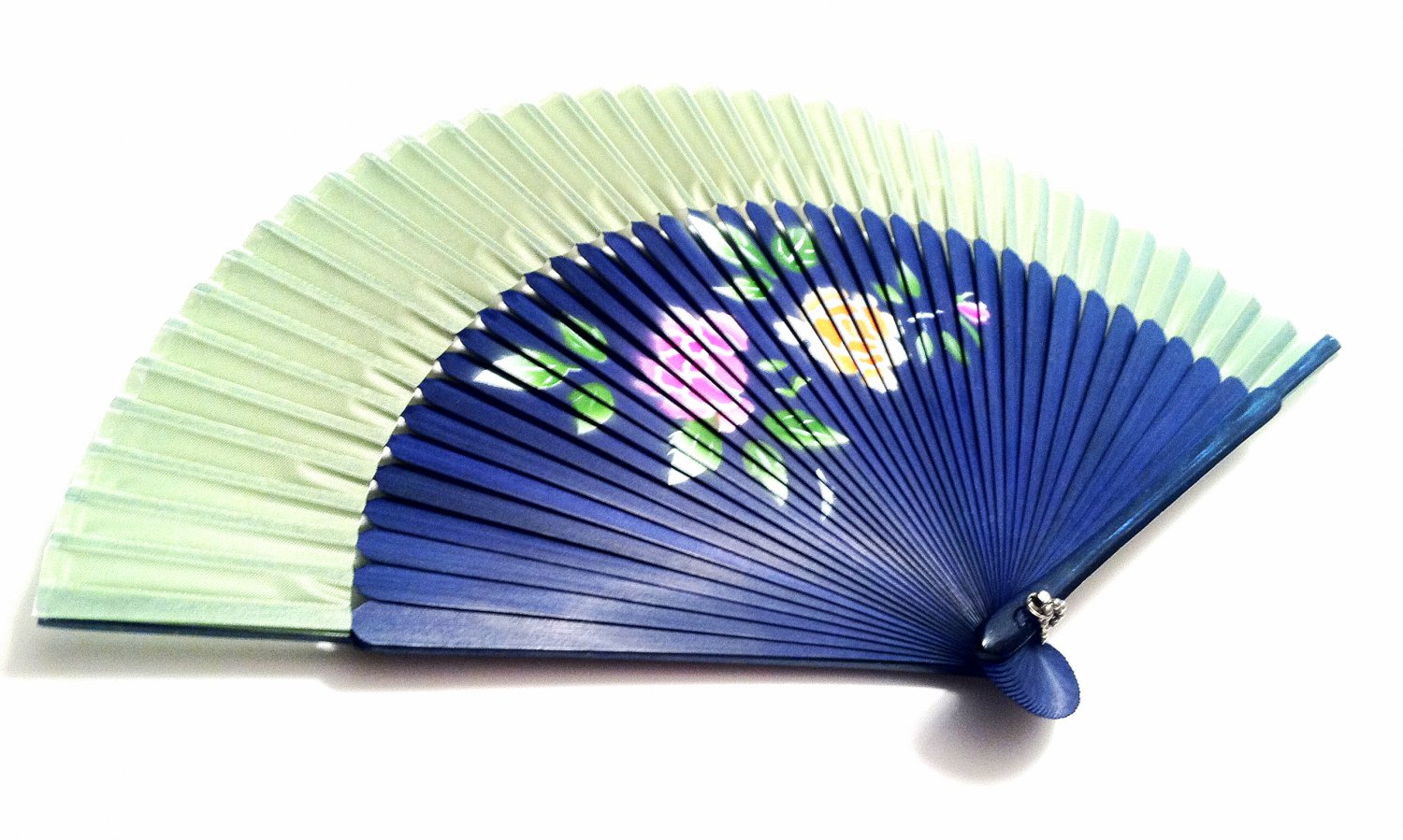 Wedding Fan Folding Handfan Spray Painted 201012 with Peony Flower Design Light Green Color