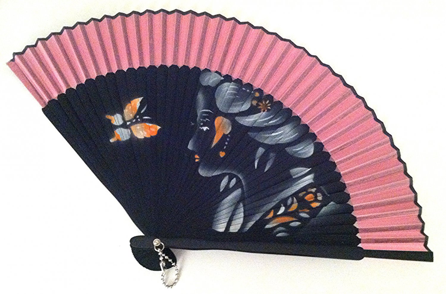 Bamboo Folding Handfan 201022 Spray Painted Asian Beauty Design Rose Pink