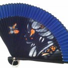 Bamboo Folding Handfan 201023 Spray Painted Asian Beauty Design Dark Blue