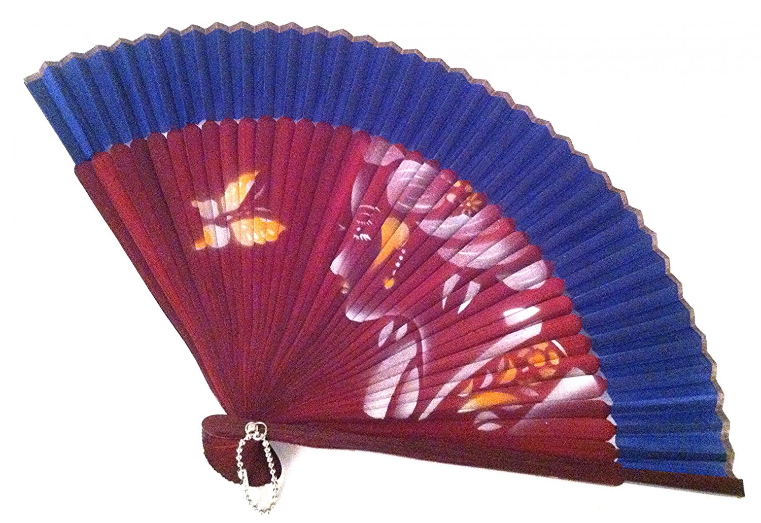 Bamboo Folding Handfan 201024 Spray Painted Asian Beauty Design Dark Blue Fabric Color