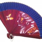 Bamboo Folding Handfan 201024 Spray Painted Asian Beauty Design Dark Blue Fabric Color