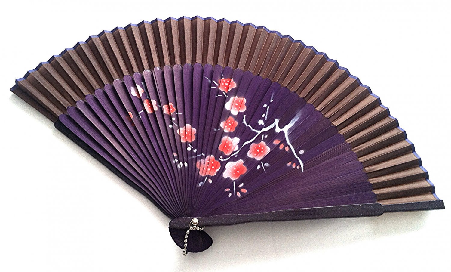 Plum Flower Design Bamboo Folding Fan Handfan 201030 Spray Painted  with Brown Fabric Color