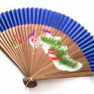 Hand Painted Peacock Design Bamboo Folding Fan Handfan 201031 with Dark Blue Fabric Color
