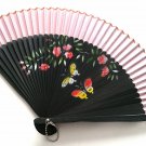 Butterfly Theme Bamboo Fan Folding Handfan 201039 Light Pink with Butterfly and Flowers Design
