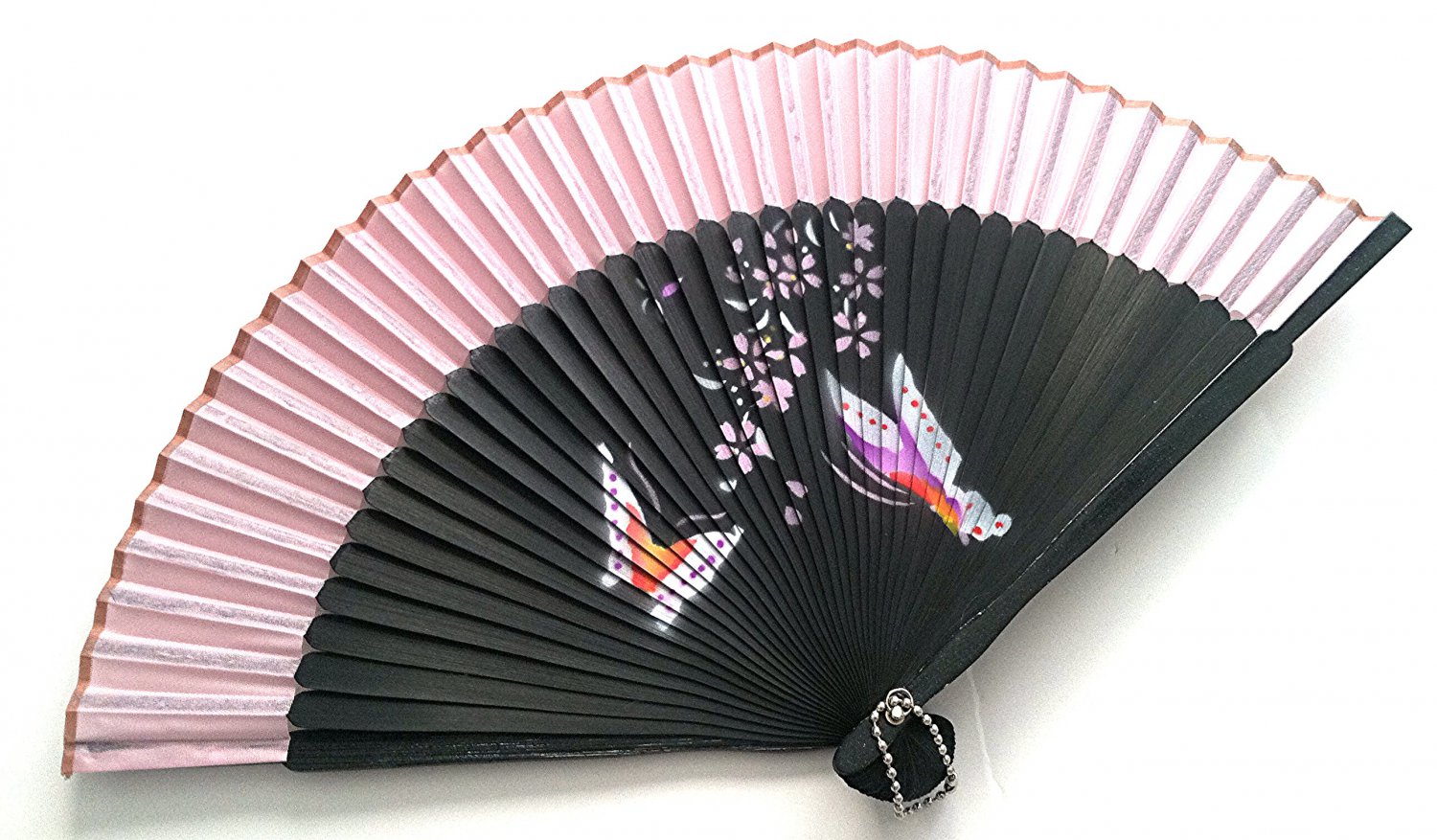 Chinese Bamboo Fan Folding Handfan 201042  Light Pink with Butterfly and Flowers Design