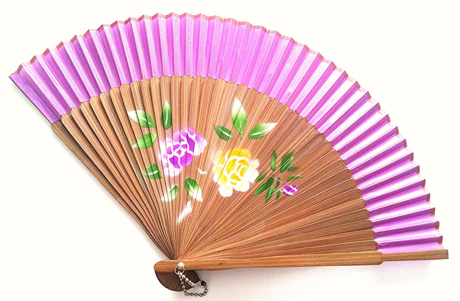 Bamboo and Silk Hand-fan 201056 Purple with  Peony Flowers Design