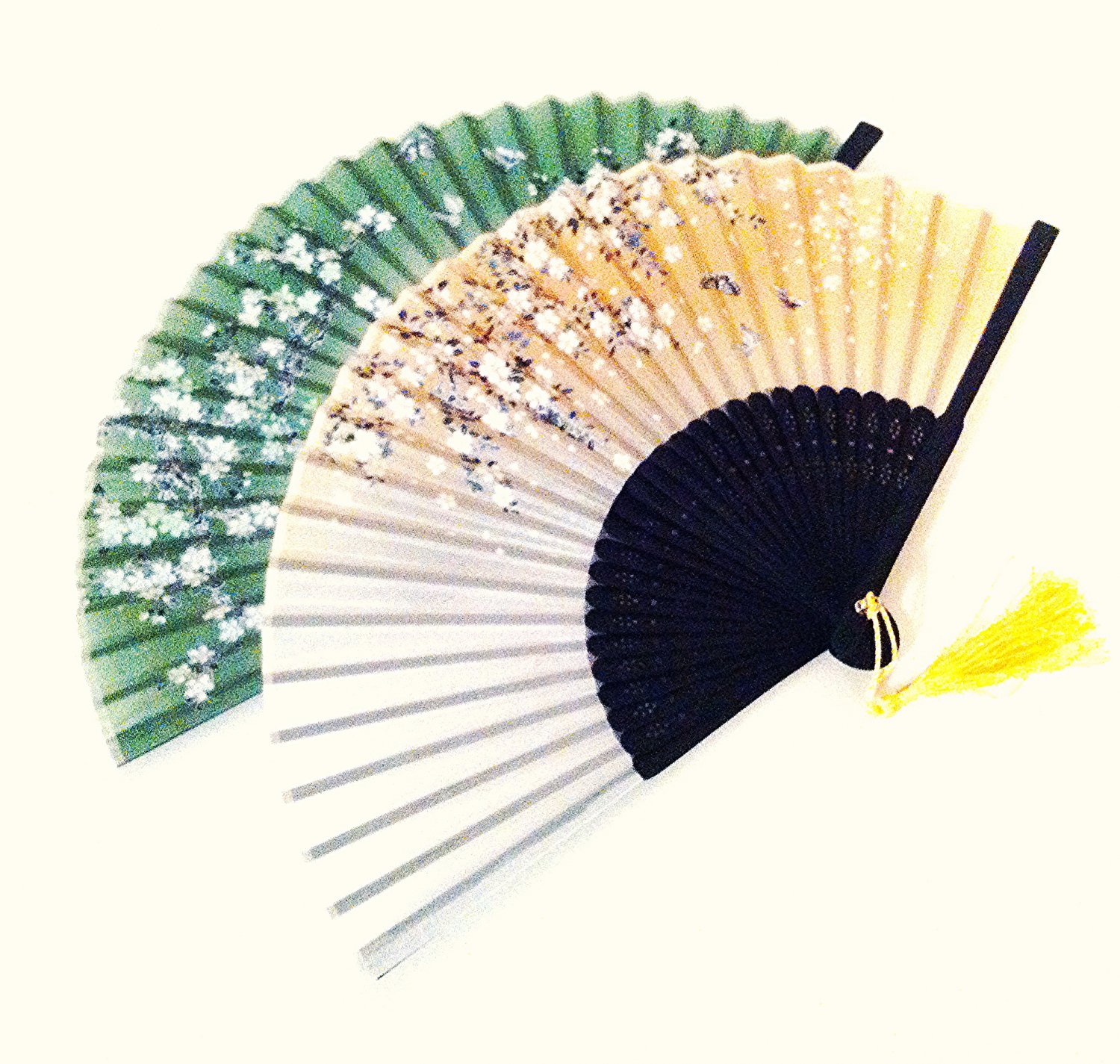 Set of 2 pc Cherry Blossom Bamboo Japanese Silk Folding Fan Handfans