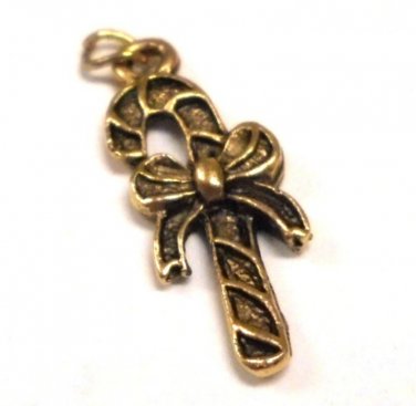 Candy Cane Antique Gold Christmas Holiday Jewelry Charm Pendant