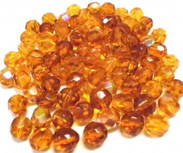 Amber AB Fire Polish Crystal Beads Pack Czech Round Faceted 6mm/ 87 Pc.