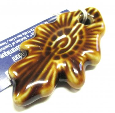 Brown Cream Pottery Leaf Focal Point Large Swirl Porcelain Charm