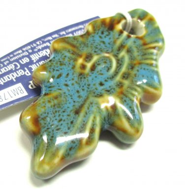 Blue Brown Pottery Leaf Focal Point Large Swirl Porcelain Charm