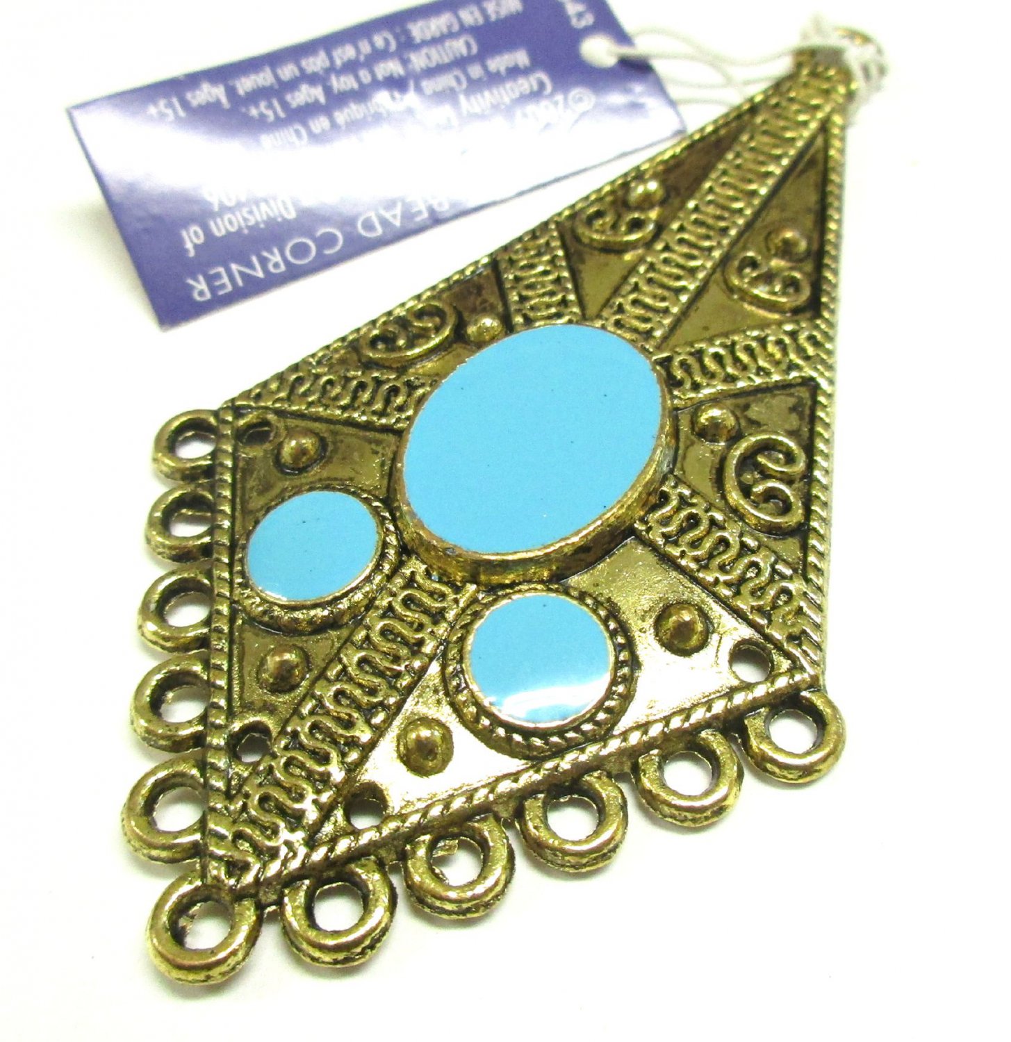 Diamond Triangle Gold Gypsy Metal Pendant Charm Turquoise Focal Point Necklace Finding