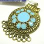 Round Gold Gypsy Metal Pendant Charm Turquoise Focal Point Necklace Finding