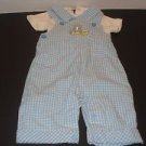Blue/White Overalls with Train embroidered on Front Size 0/3 months Looks New