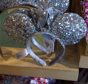 Disney Parks Minnie Mouse Ear Headband Disney Hat Silver Sequins Sequined NEW