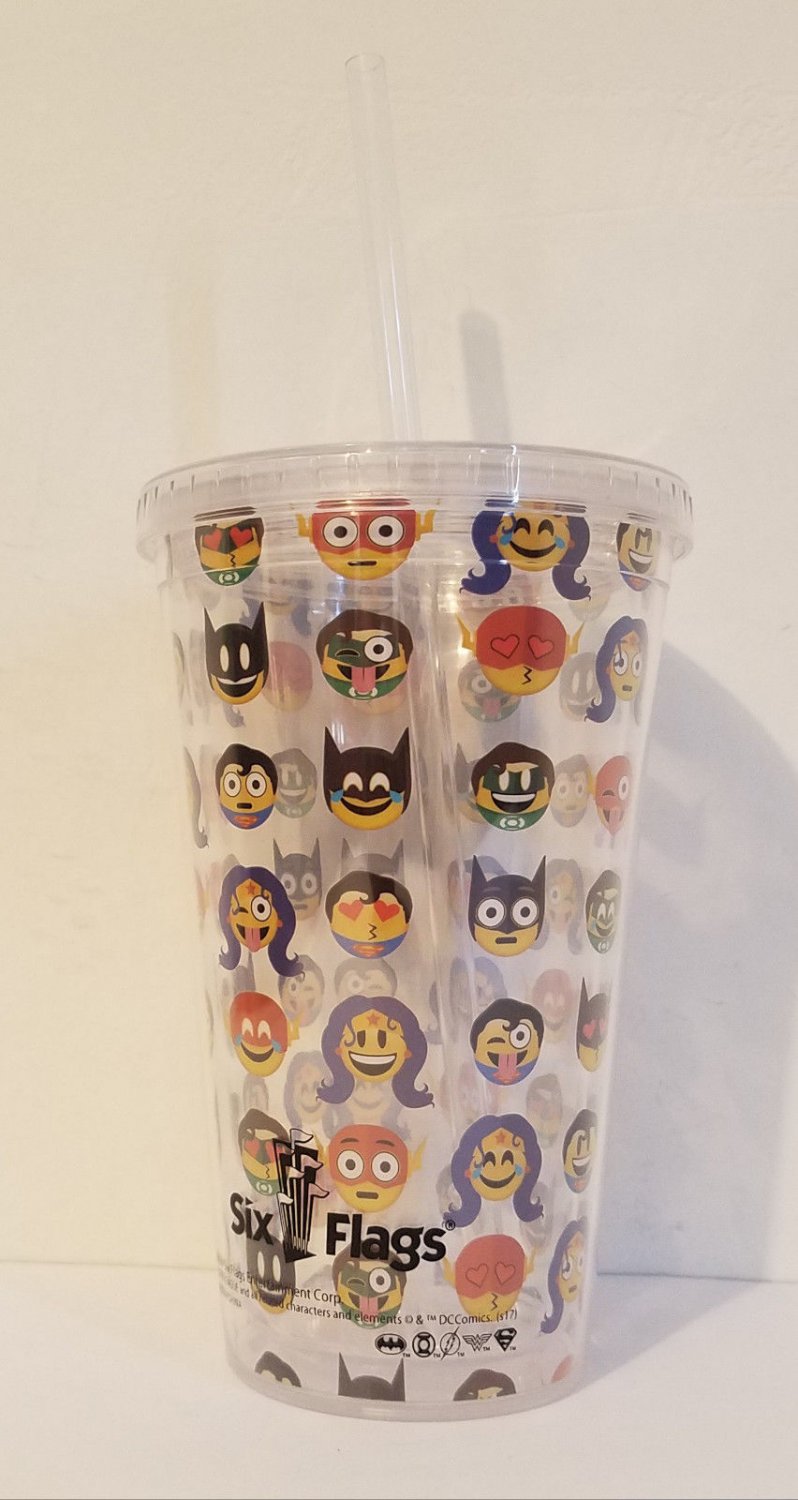Six Flags Magic Mountain DC Emoji Tumbler With Straw New