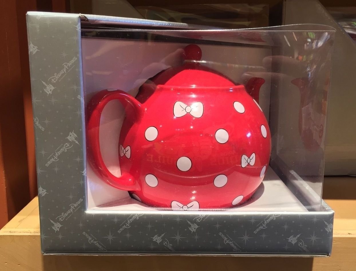 Disney Parks Minnie Mouse Red Ceramic Tea Pot w/ White Bows & Polka Dots